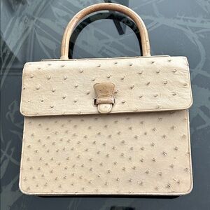 Cream Structured Satchel with Ostrich Texture